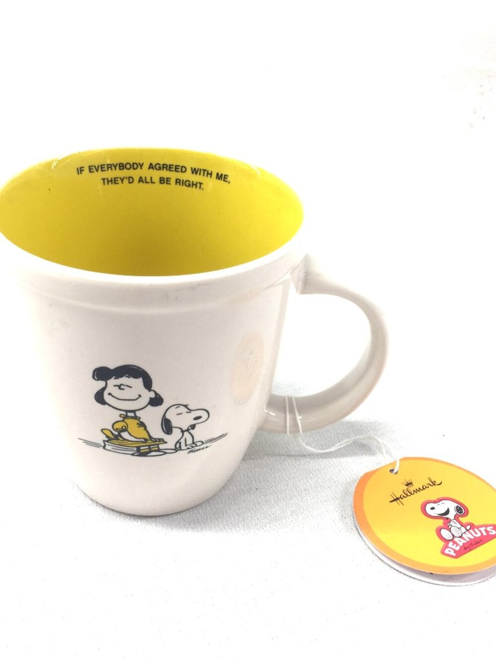 Peanuts Lucy & Snoopy Yellow & White Ceramic Coffee Mug by Hallmark NWT